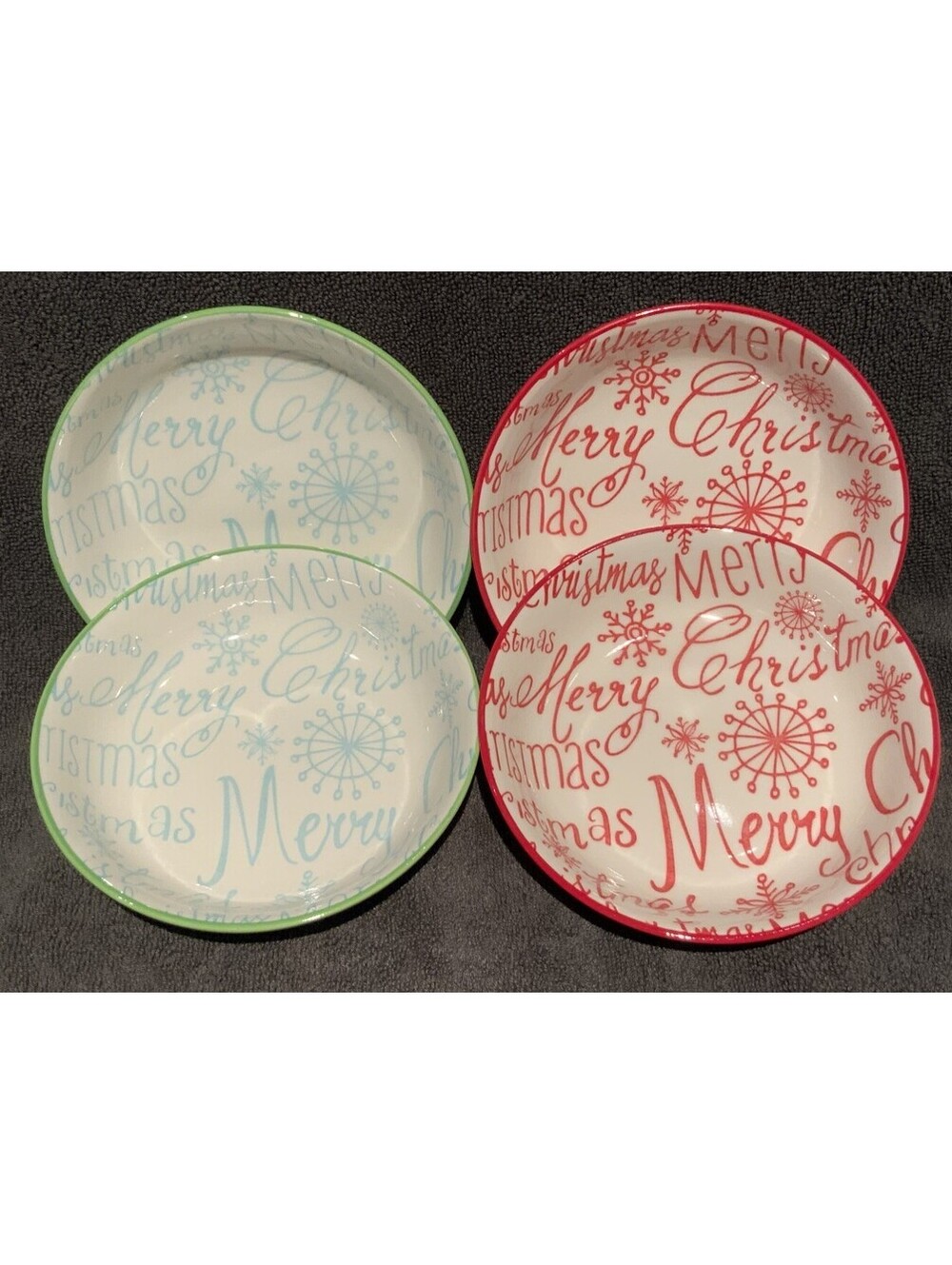 Creativeco-op 2 Green/2 Red ‘Merry Christmas’ Stoneware 5.5” Plates - Set of 4